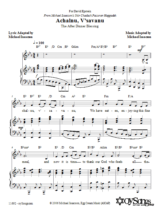 Michael Isaacson Achalnu V'savanu sheet music notes and chords arranged for Piano, Vocal & Guitar Chords (Right-Hand Melody)