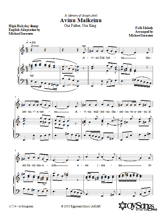 Michael Isaacson Avinu Malkeinu sheet music notes and chords arranged for SATB Choir