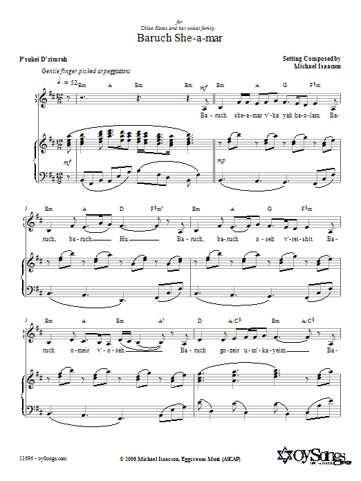 Michael Isaacson Baruch She-a-mar sheet music notes and chords arranged for Piano, Vocal & Guitar Chords (Right-Hand Melody)