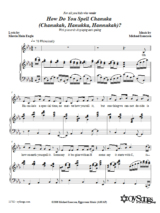 Michael Isaacson How Do You Spell Chanuka? sheet music notes and chords arranged for Piano, Vocal & Guitar Chords (Right-Hand Melody)