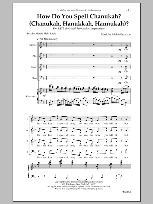 Michael Isaacson How Do You Spell Chanukah? sheet music notes and chords arranged for SATB Choir