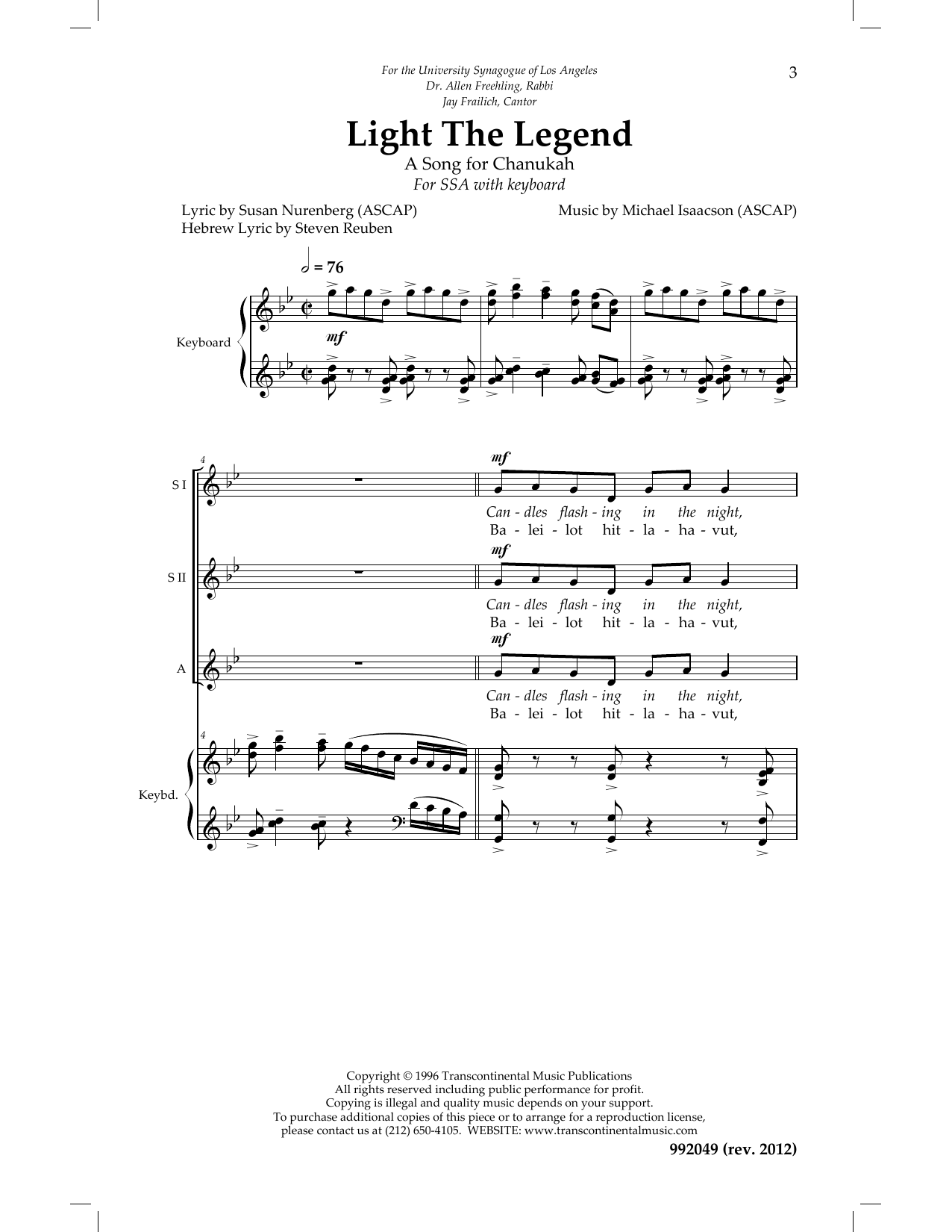 Michael Isaacson Light The Legend sheet music notes and chords arranged for SATB Choir