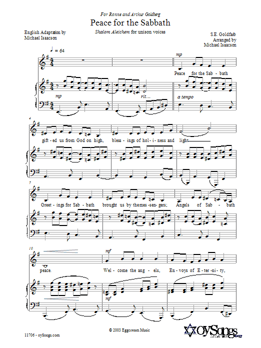 Michael Isaacson Peace for the Sabbath sheet music notes and chords arranged for SATB Choir