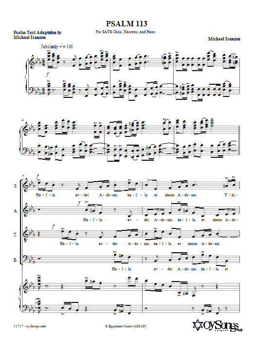 Michael Isaacson Psalm 113 (Hal'luyah) sheet music notes and chords arranged for SATB Choir
