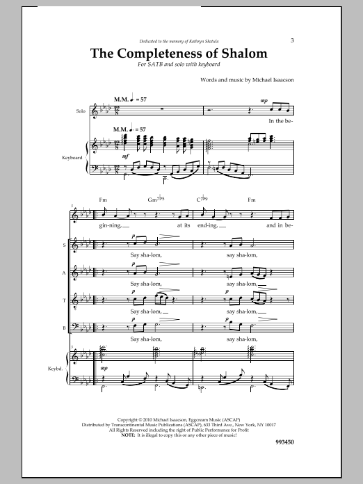 Michael Isaacson The Completeness of Shalom sheet music notes and chords arranged for SATB Choir