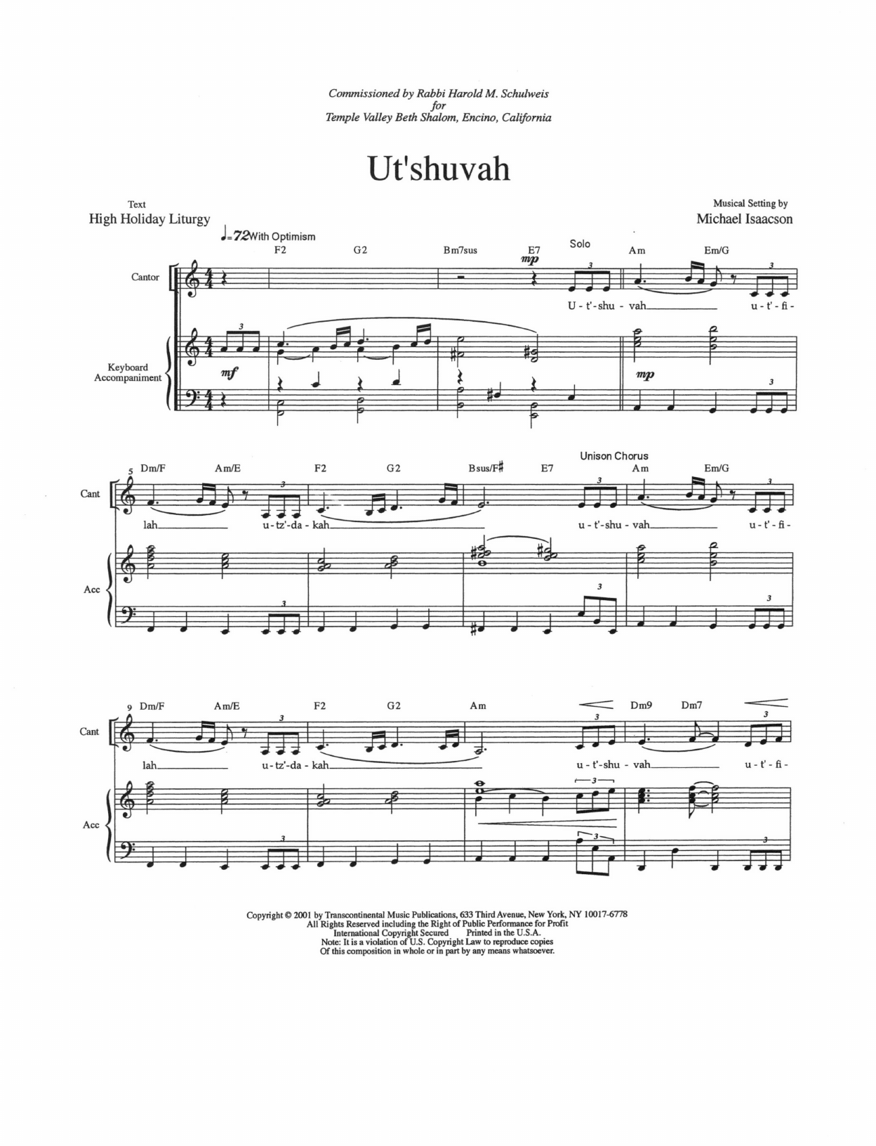 Michael Isaacson Two Pieces for the High Holy Days sheet music notes and chords arranged for SATB Choir