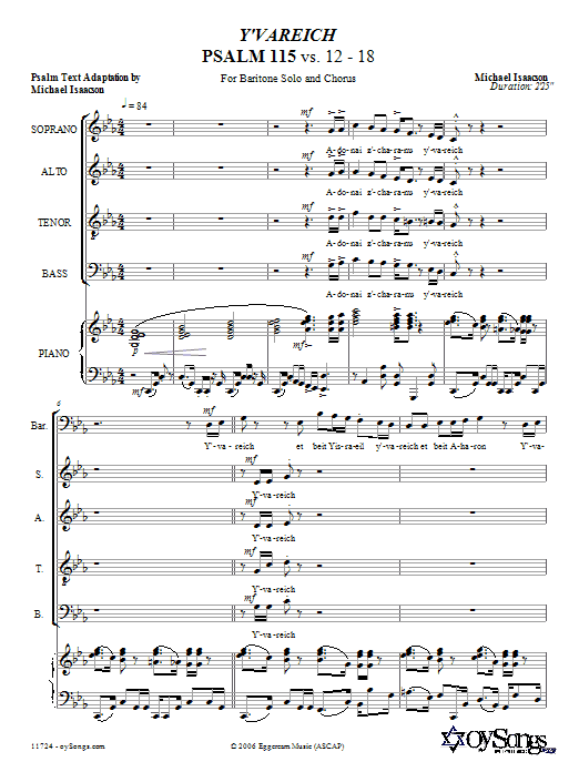 Michael Isaacson Y'vareich (Psalm 115) sheet music notes and chords arranged for SATB Choir
