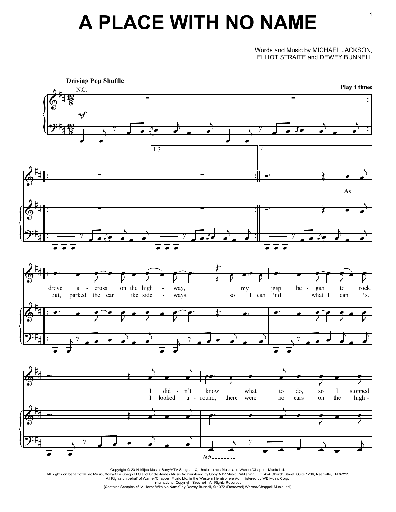 Michael Jackson A Place With No Name sheet music notes and chords arranged for Piano, Vocal & Guitar Chords (Right-Hand Melody)