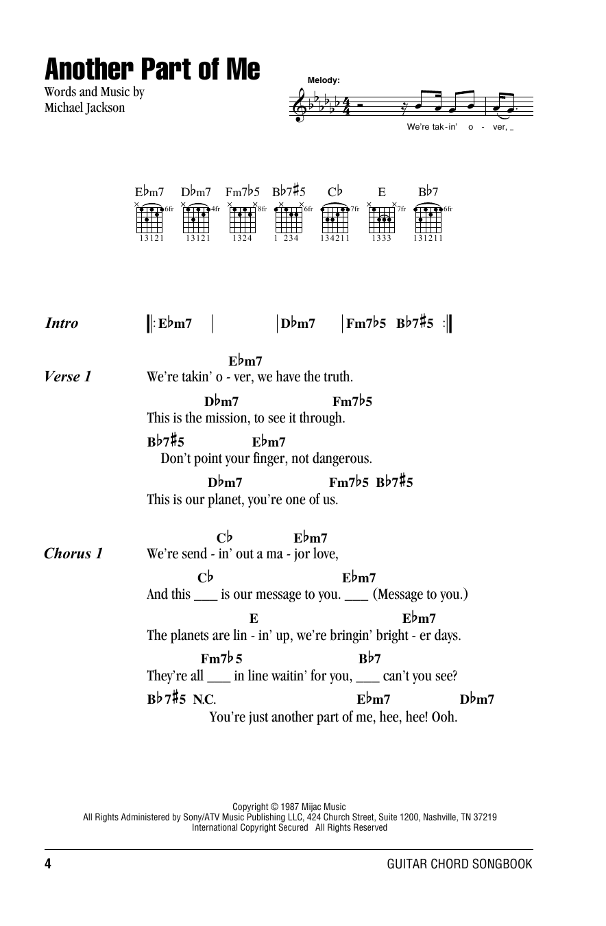 Michael Jackson Another Part Of Me sheet music notes and chords arranged for Guitar Chords/Lyrics