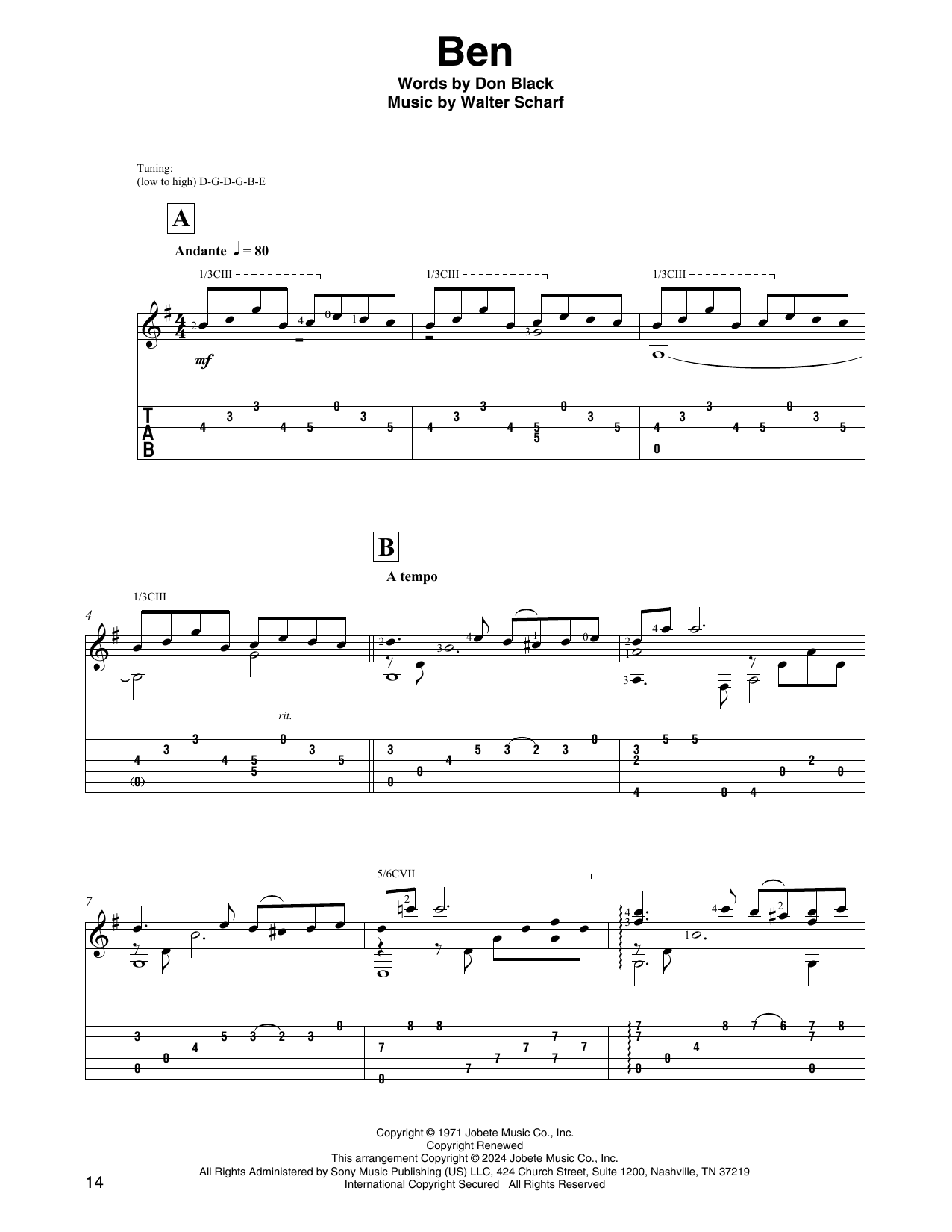 Michael Jackson Ben (arr. David Jaggs) sheet music notes and chords arranged for Solo Guitar