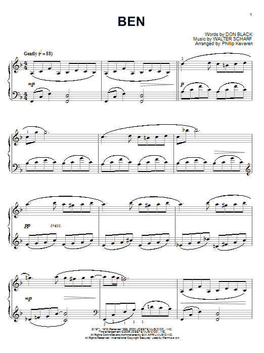 Michael Jackson Ben (arr. Phillip Keveren) sheet music notes and chords arranged for Piano Solo