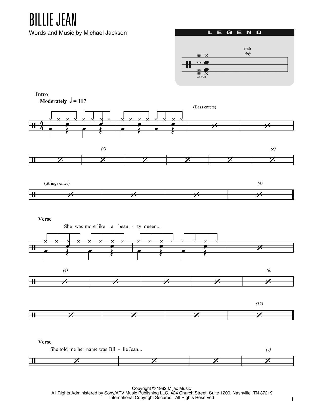 Michael Jackson Billie Jean (arr. Kennan Wylie) sheet music notes and chords arranged for Drum Chart
