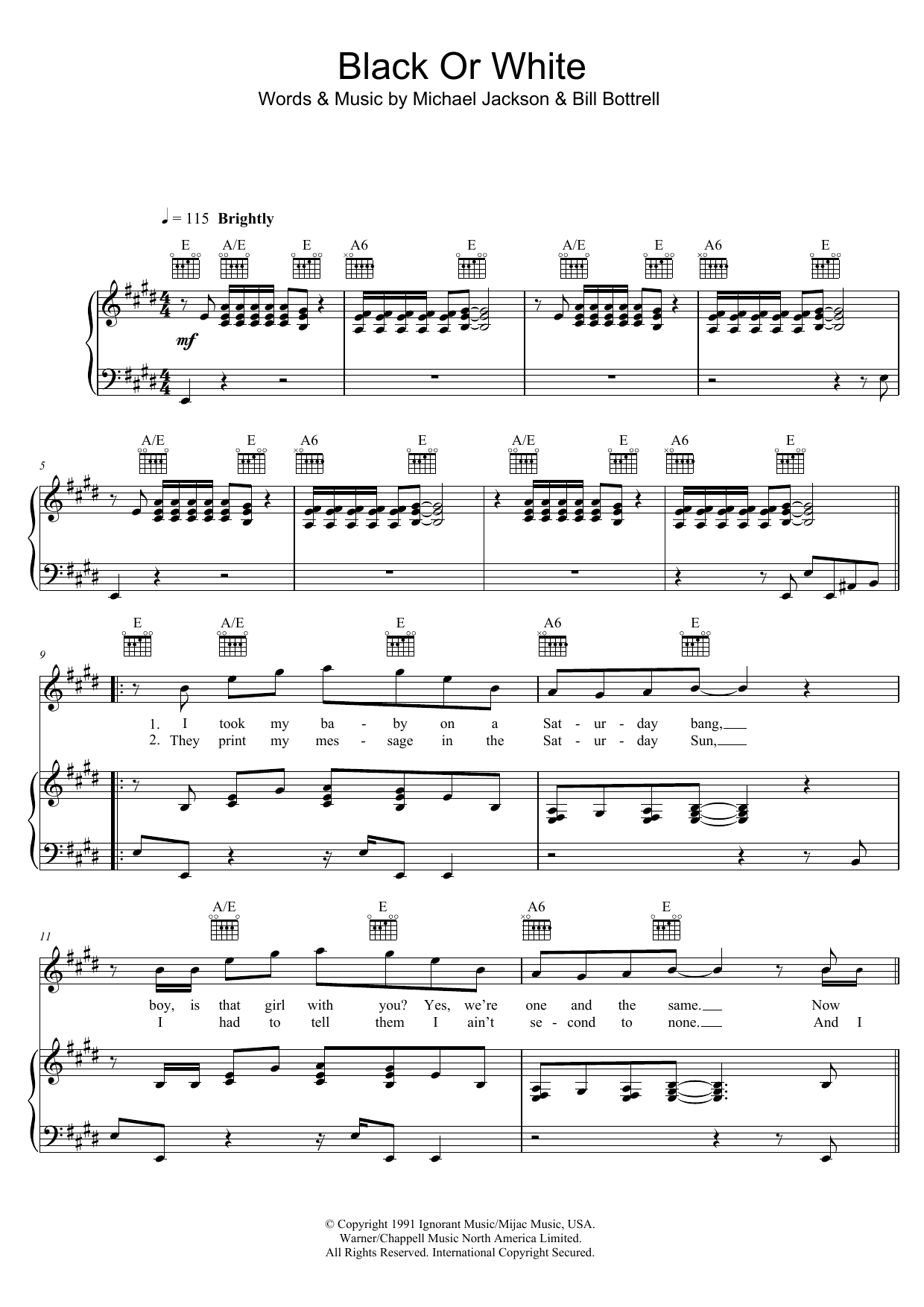 Michael Jackson Black Or White sheet music notes and chords arranged for Easy Guitar