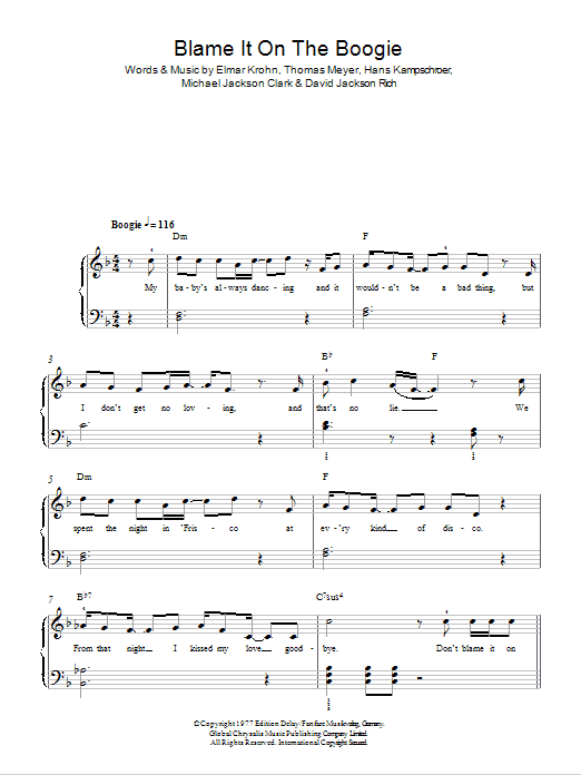 The Jackson 5 Blame It On The Boogie sheet music notes and chords arranged for Easy Piano
