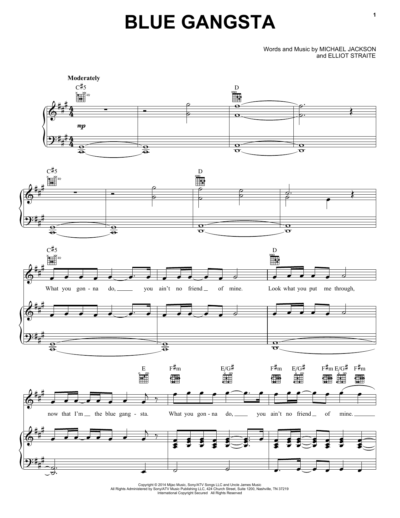 Michael Jackson Blue Gangsta sheet music notes and chords arranged for Piano, Vocal & Guitar Chords (Right-Hand Melody)