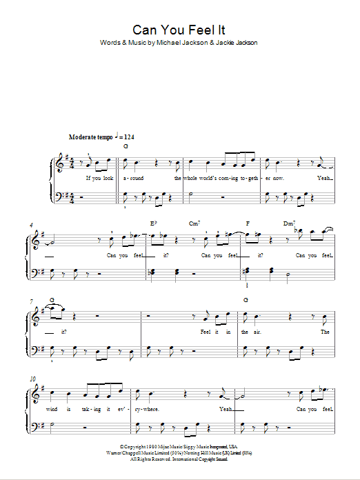 The Jackson 5 Can You Feel It sheet music notes and chords arranged for Easy Piano