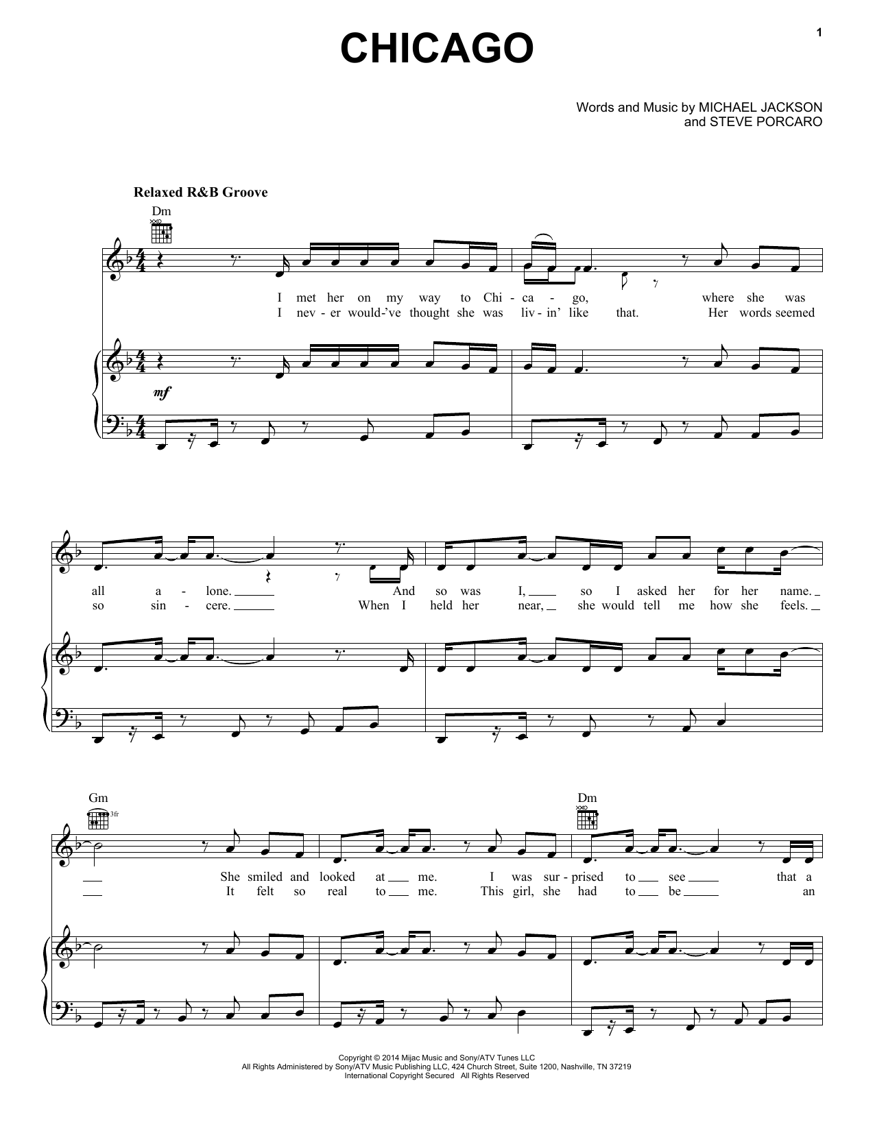 Michael Jackson Chicago sheet music notes and chords arranged for Piano, Vocal & Guitar Chords (Right-Hand Melody)
