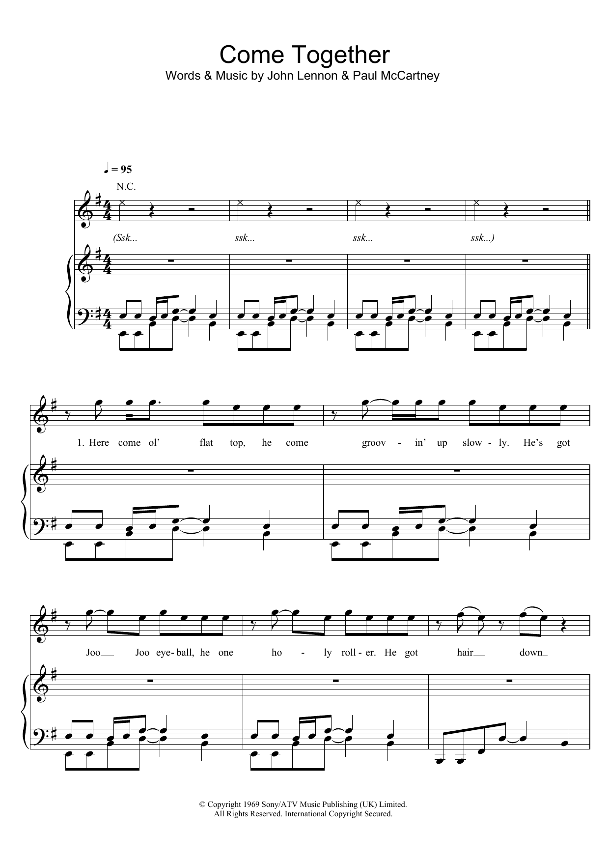 Michael Jackson Come Together sheet music notes and chords arranged for Beginner Piano
