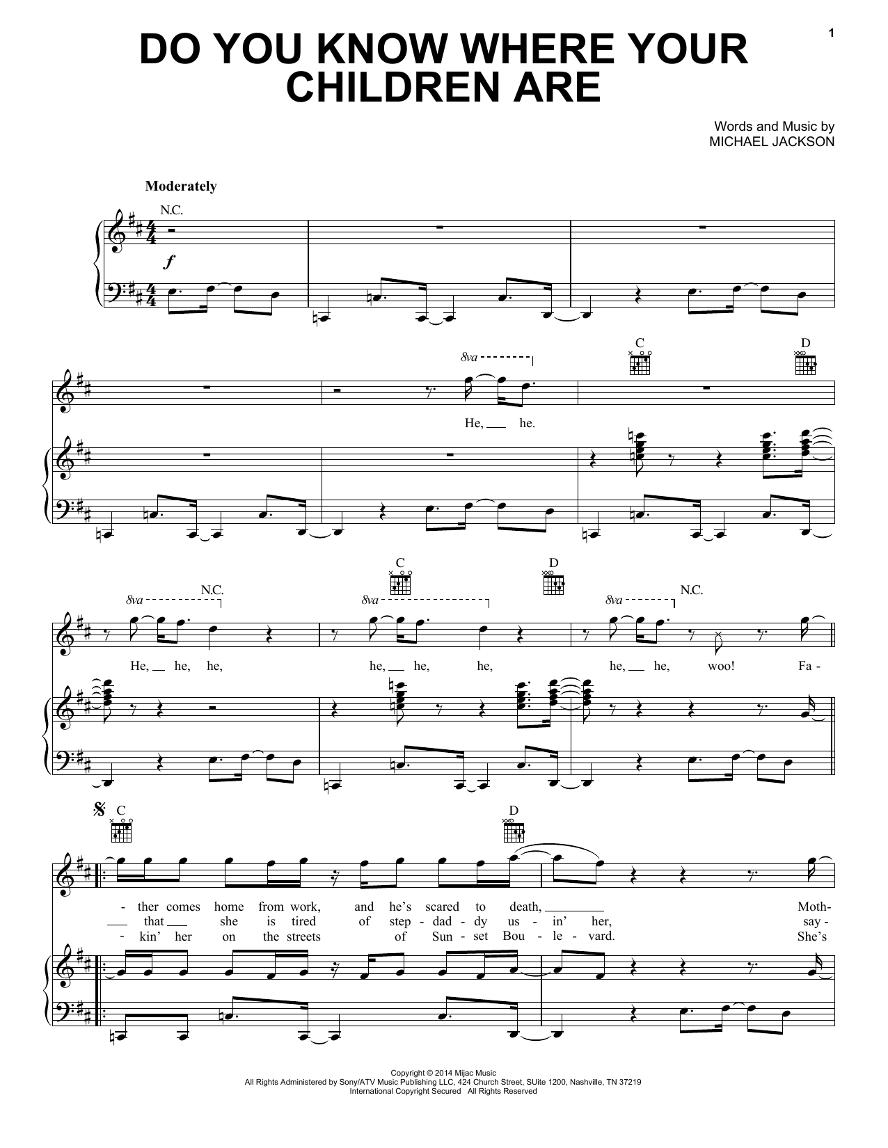 Michael Jackson Do You Know Where Your Children Are sheet music notes and chords arranged for Piano, Vocal & Guitar Chords (Right-Hand Melody)