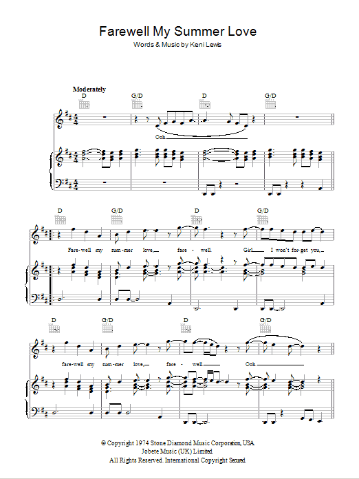 Michael Jackson Farewell My Summer Love sheet music notes and chords arranged for Piano, Vocal & Guitar Chords