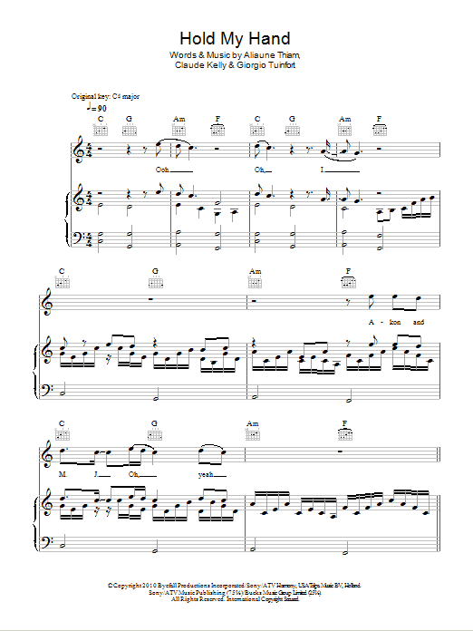 Michael Jackson featuring Akon Hold My Hand sheet music notes and chords arranged for Piano, Vocal & Guitar Chords