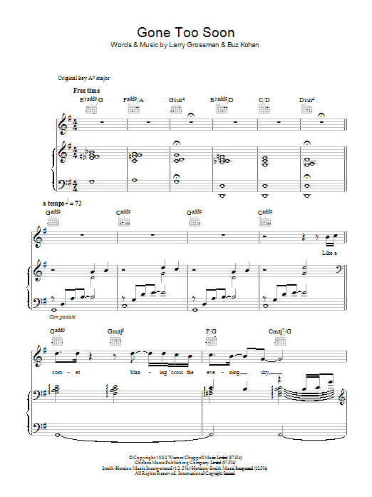 Michael Jackson Gone Too Soon sheet music notes and chords arranged for Piano, Vocal & Guitar Chords