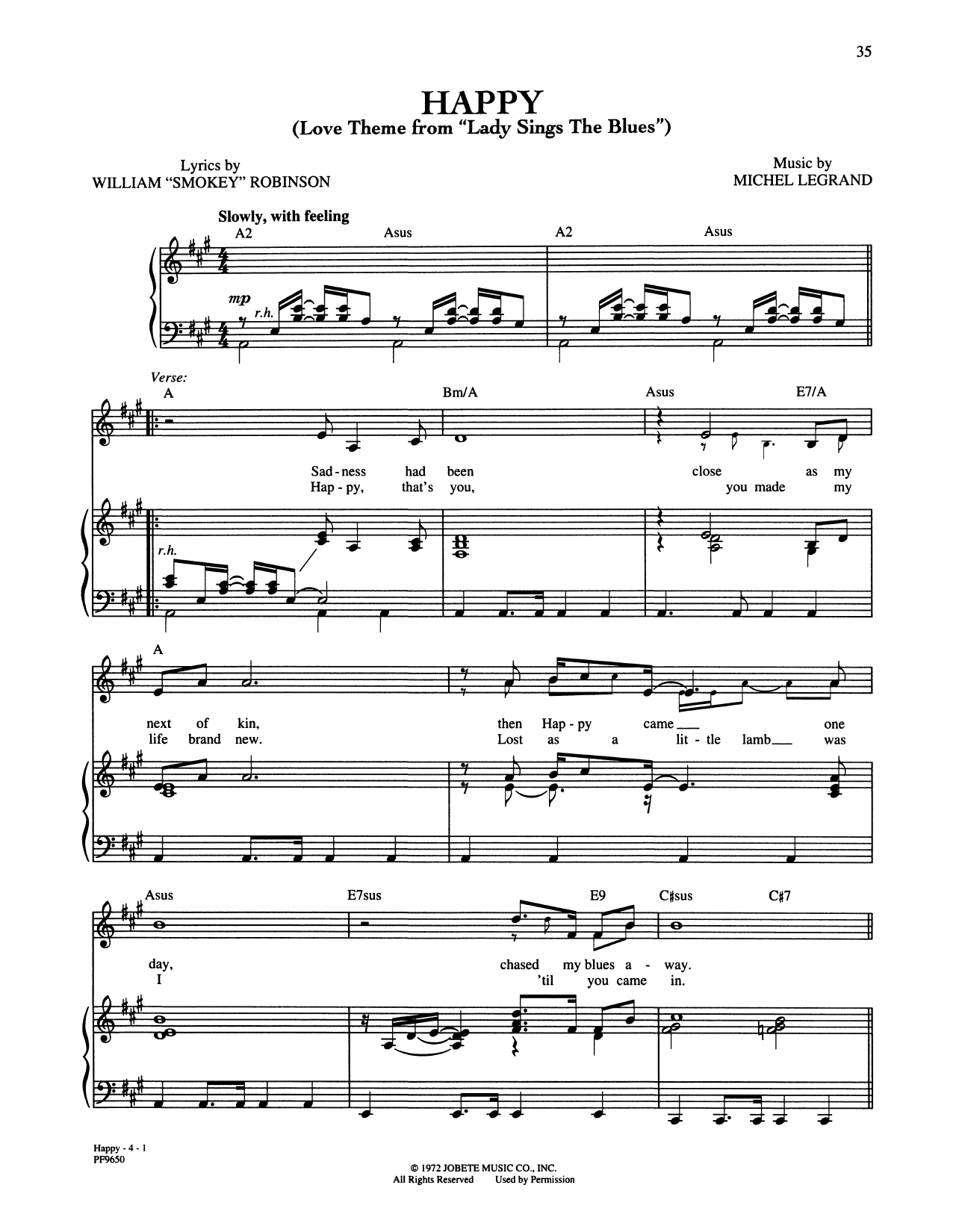 Michael Jackson Happy (Love Theme from Lady Sings The Blues) sheet music notes and chords arranged for Piano, Vocal & Guitar Chords (Right-Hand Melody)
