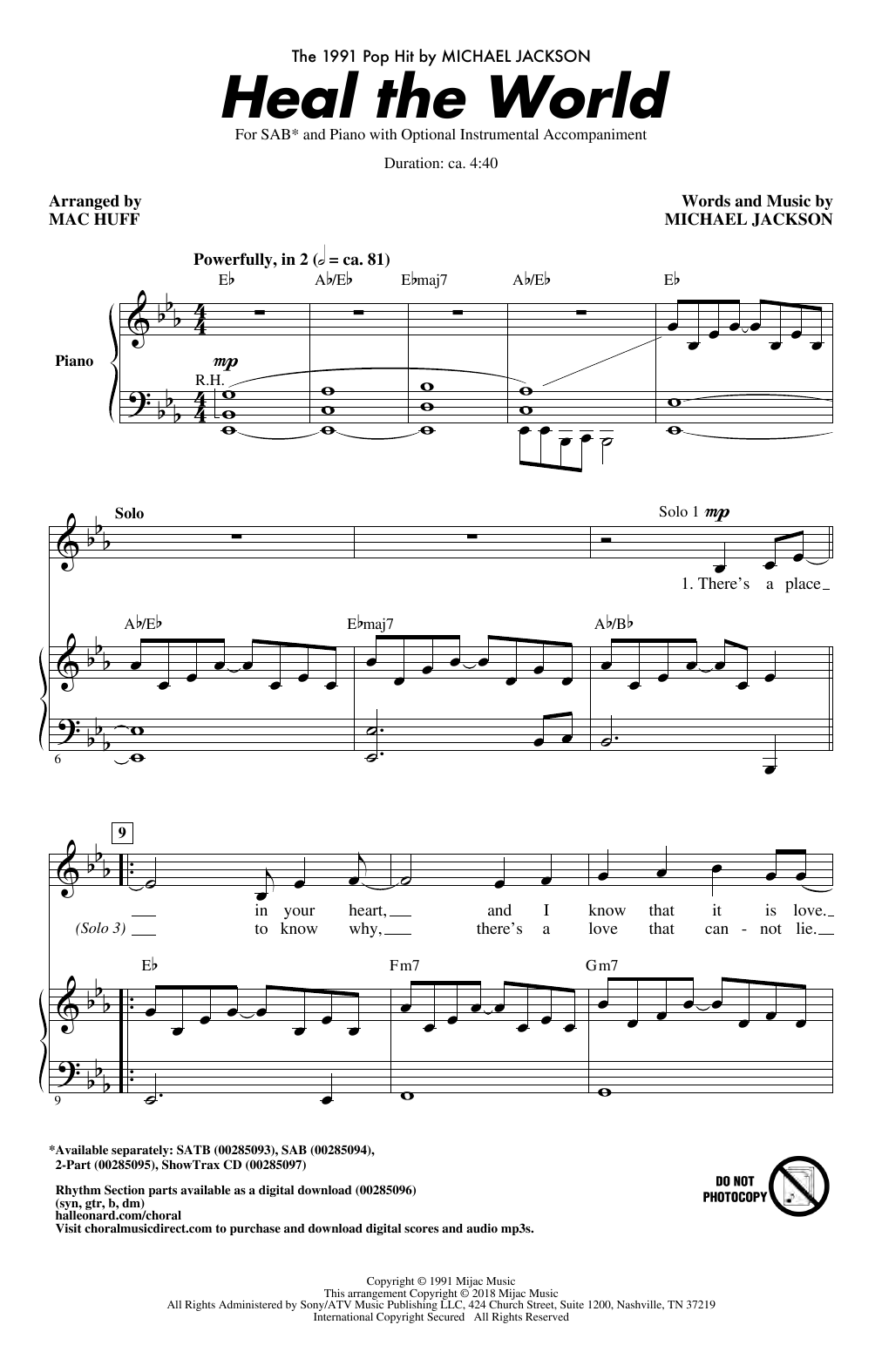 Michael Jackson Heal The World (Arr. Mac Huff) sheet music notes and chords arranged for SAB Choir