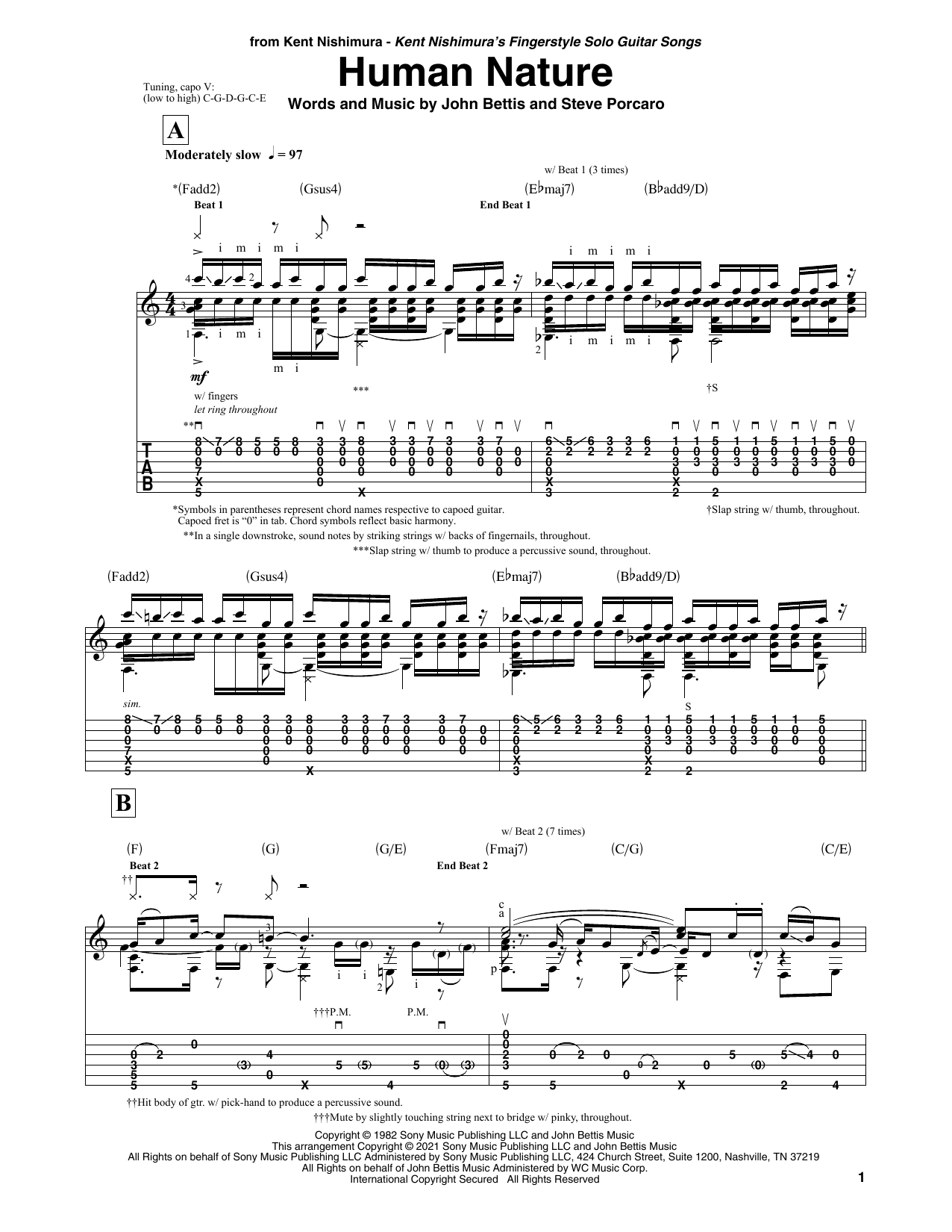 Michael Jackson Human Nature (arr. Kent Nishimura) sheet music notes and chords arranged for Solo Guitar