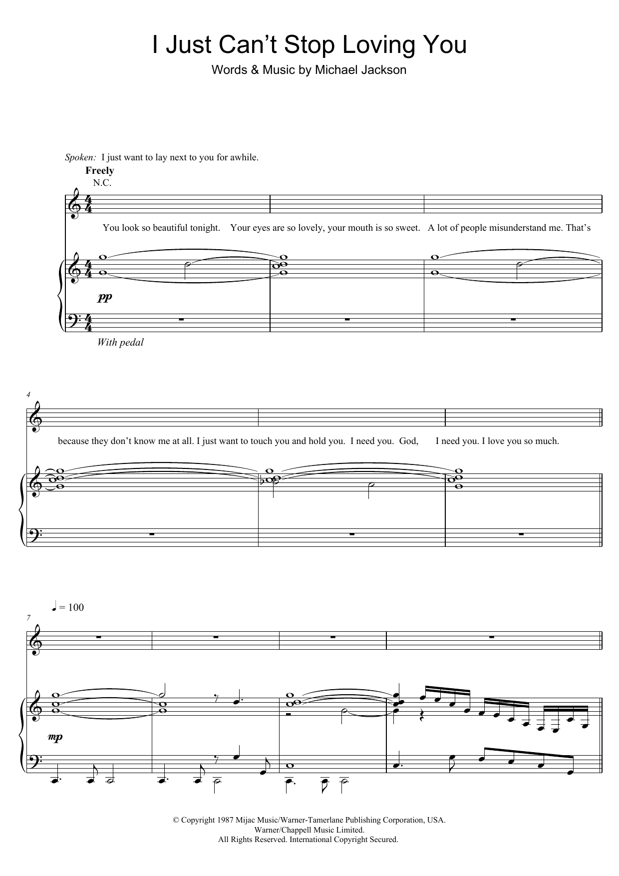 Michael Jackson I Just Can't Stop Loving You sheet music notes and chords arranged for Piano, Vocal & Guitar Chords