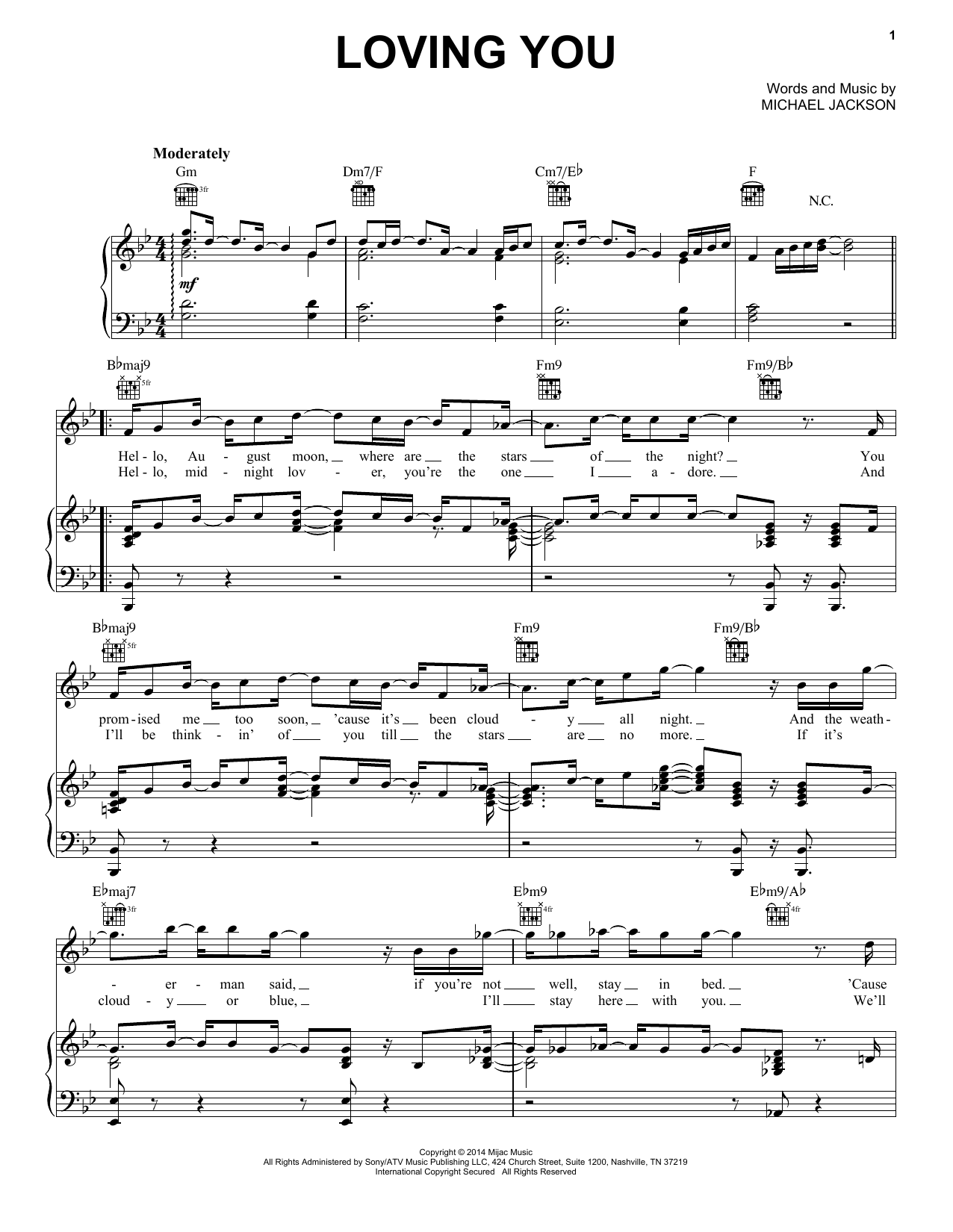 Michael Jackson Loving You sheet music notes and chords arranged for Piano, Vocal & Guitar Chords (Right-Hand Melody)