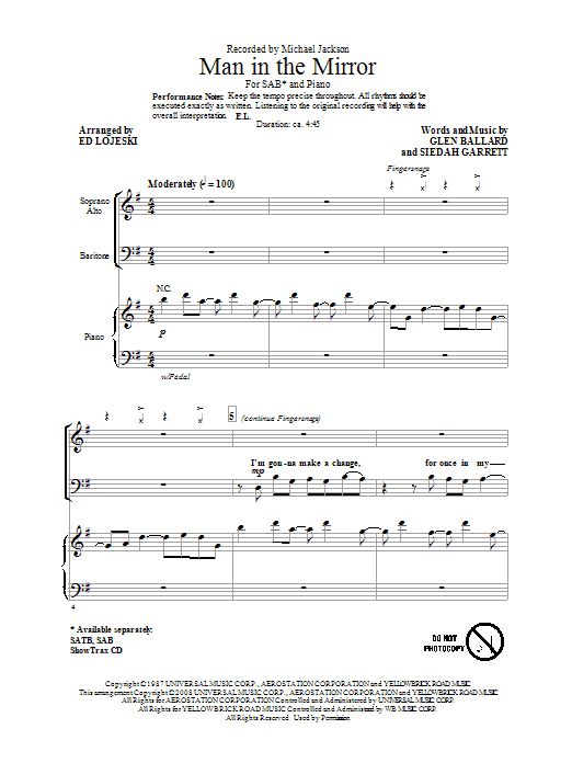 Michael Jackson Man In The Mirror (arr. Ed Lojeski) sheet music notes and chords arranged for SAB Choir