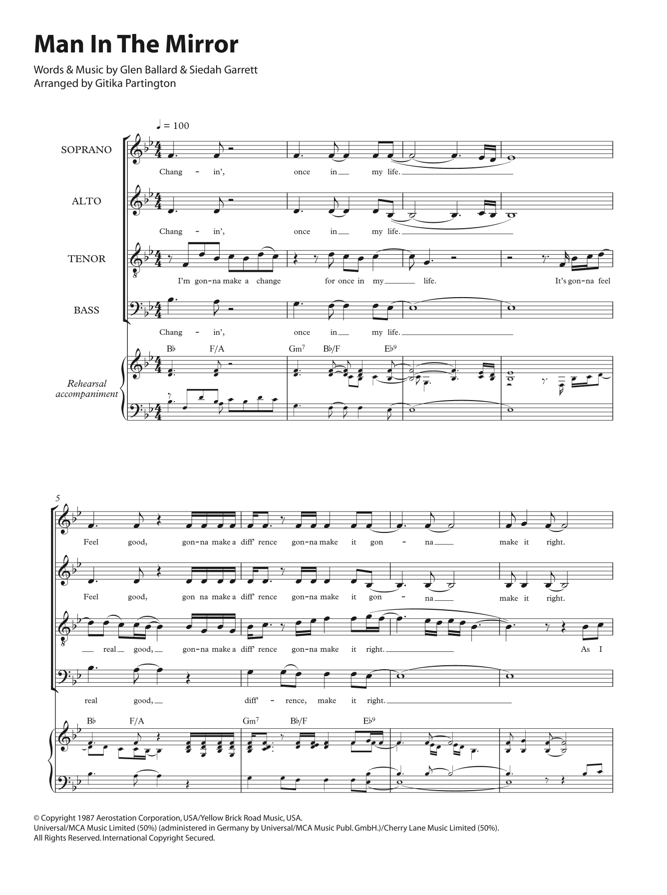 Michael Jackson Man In The Mirror (arr. Gitika Partington) sheet music notes and chords arranged for SATB Choir