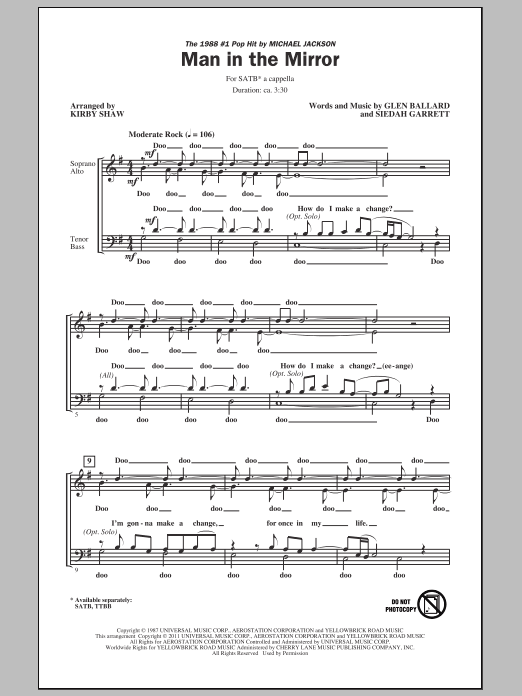 Michael Jackson Man In The Mirror (arr. Kirby Shaw) sheet music notes and chords arranged for TTBB Choir