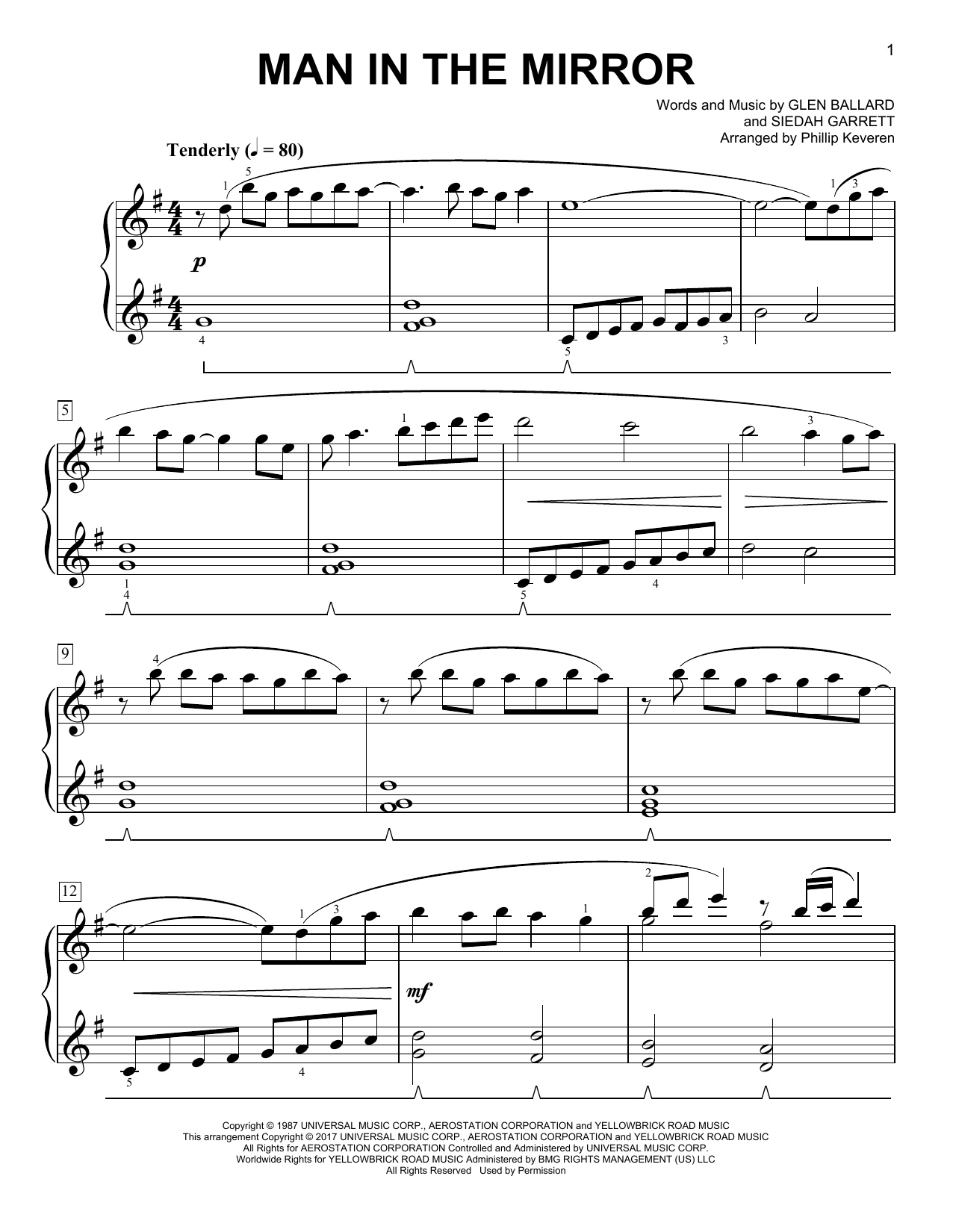 Michael Jackson Man In The Mirror [Classical version] (arr. Phillip Keveren) sheet music notes and chords arranged for Easy Piano