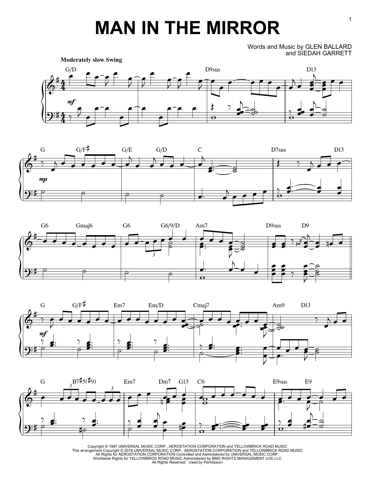 Michael Jackson Man In The Mirror [Jazz version] (arr. Brent Edstrom) sheet music notes and chords arranged for Piano Solo