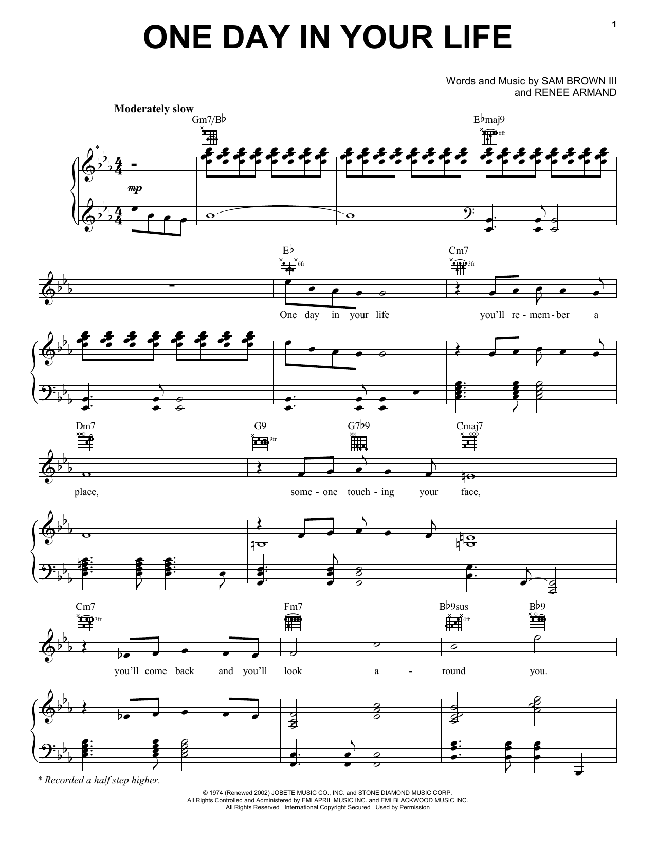Michael Jackson One Day In Your Life sheet music notes and chords arranged for Piano, Vocal & Guitar Chords (Right-Hand Melody)