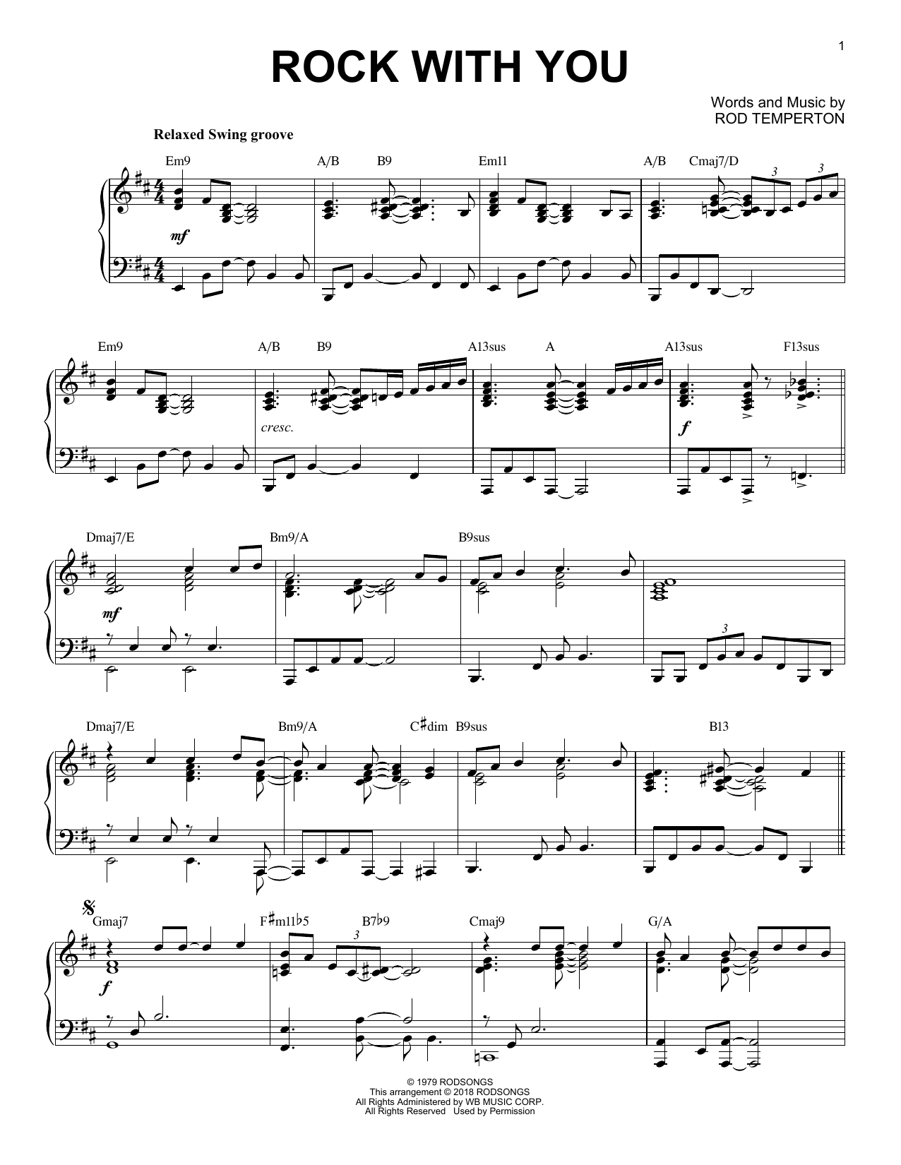 Michael Jackson Rock With You [Jazz version] sheet music notes and chords arranged for Piano Solo