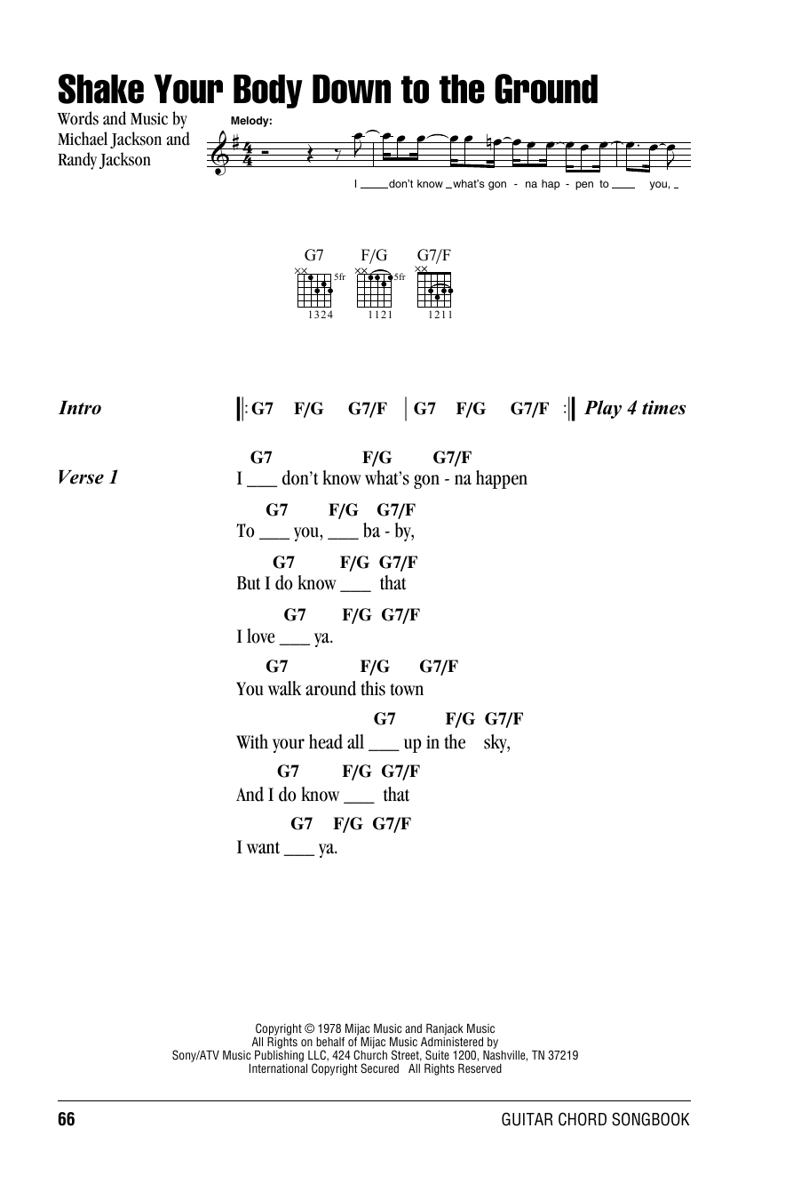Michael Jackson Shake Your Body Down To The Ground sheet music notes and chords arranged for Guitar Chords/Lyrics