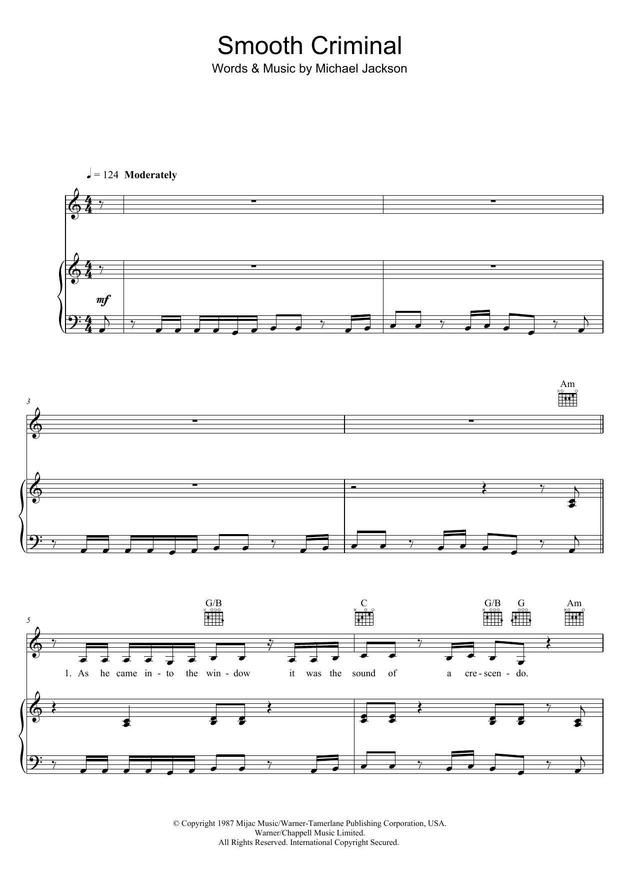 Michael Jackson Smooth Criminal sheet music notes and chords arranged for Easy Piano