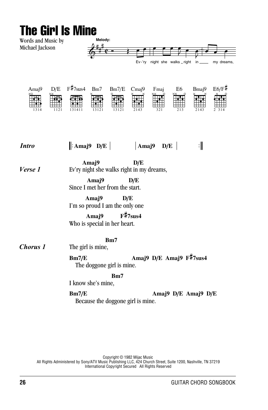 Michael Jackson The Girl Is Mine sheet music notes and chords arranged for Guitar Chords/Lyrics