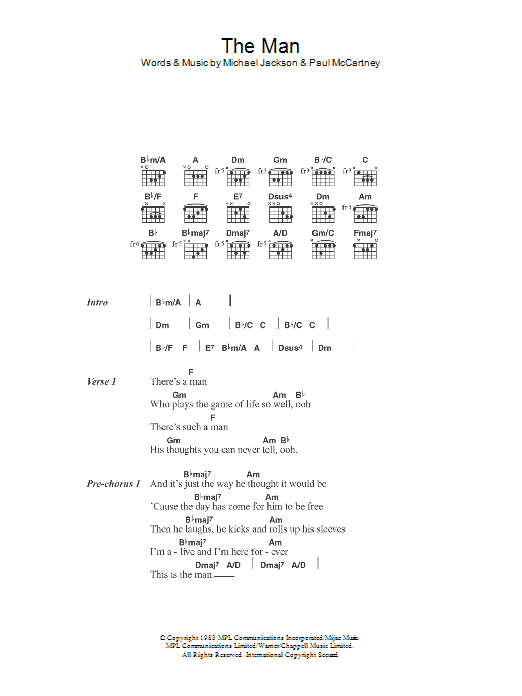 Paul McCartney & Michael Jackson The Man sheet music notes and chords arranged for Guitar Chords/Lyrics