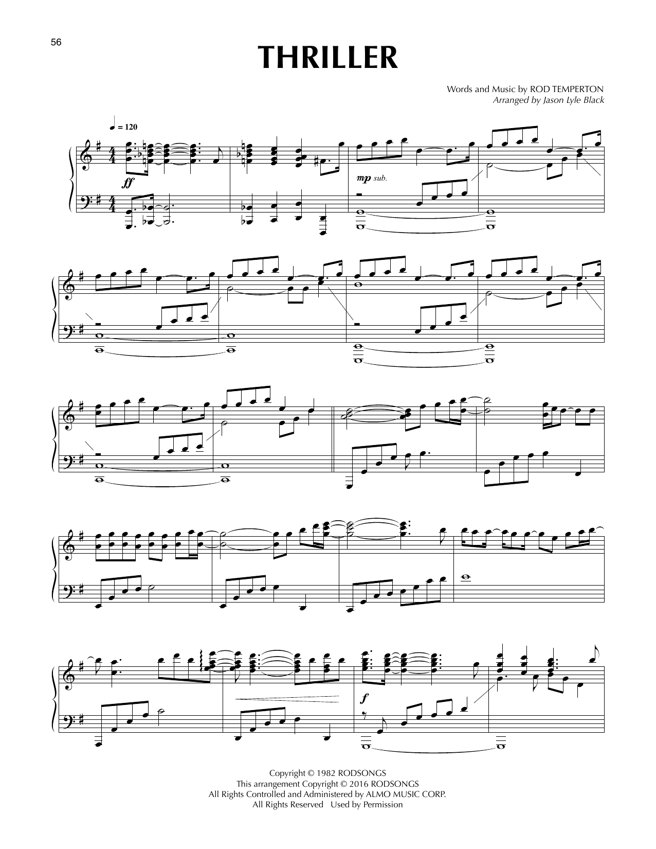 Michael Jackson Thriller (arr. Jason Lyle Black) sheet music notes and chords arranged for Piano Solo