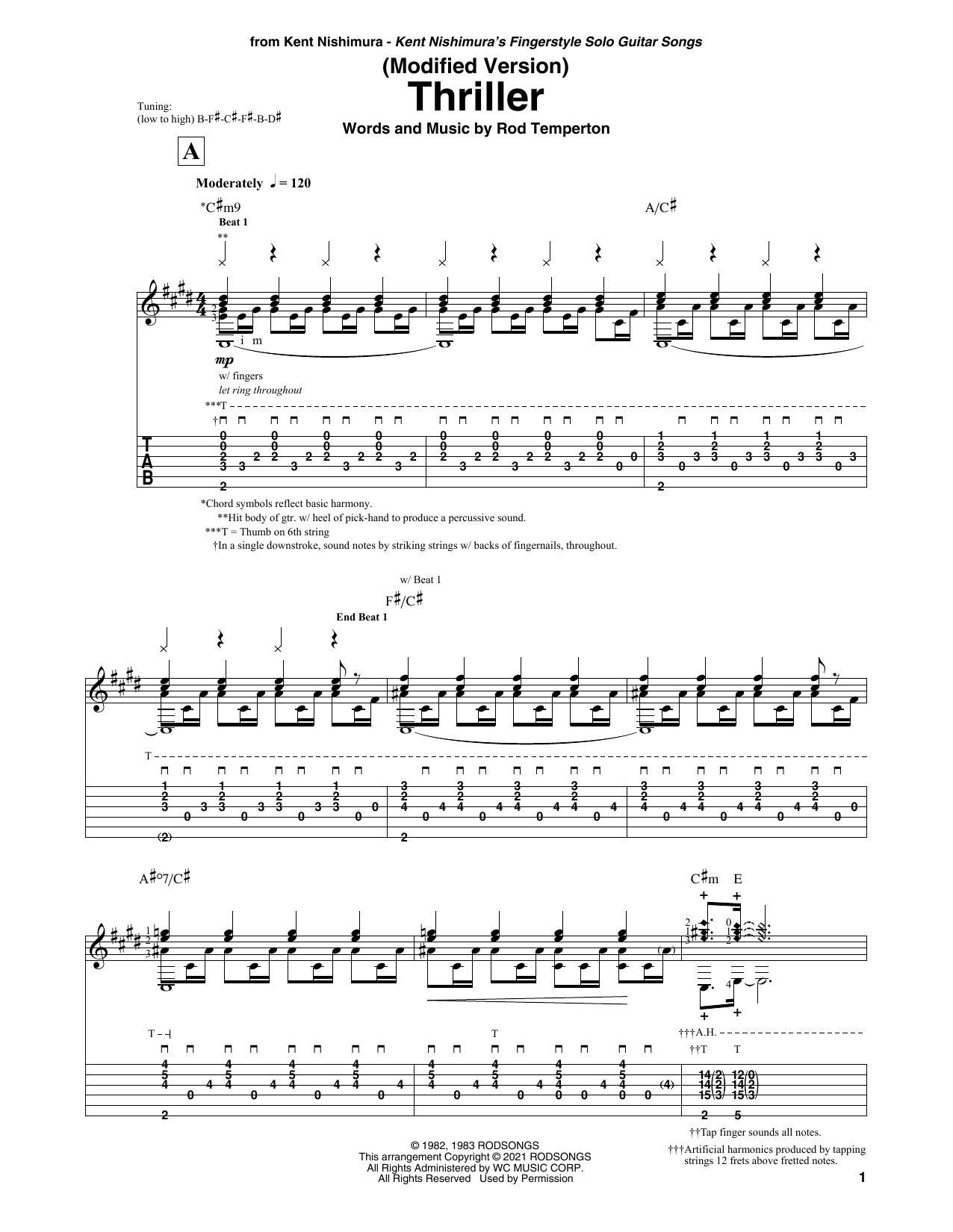 Michael Jackson Thriller (arr. Kent Nishimura) sheet music notes and chords arranged for Solo Guitar