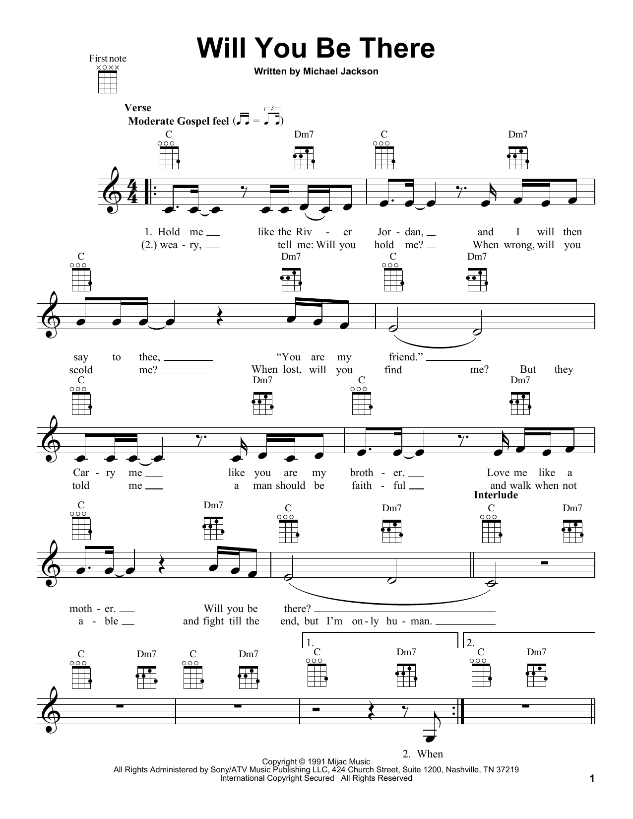 Michael Jackson Will You Be There sheet music notes and chords arranged for Ukulele