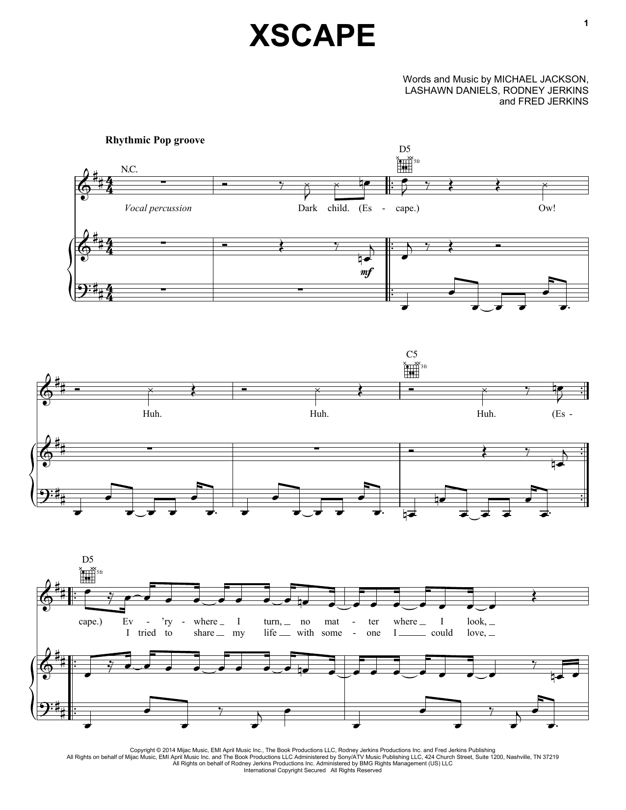 Michael Jackson Xscape sheet music notes and chords arranged for Piano, Vocal & Guitar Chords (Right-Hand Melody)