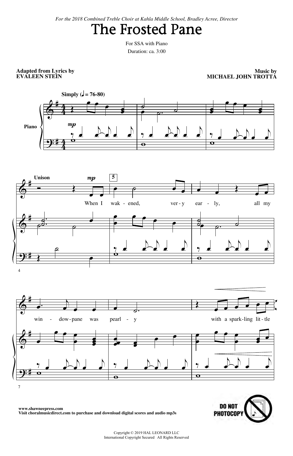 Michael John Trotta The Frosted Pane sheet music notes and chords arranged for SSA Choir