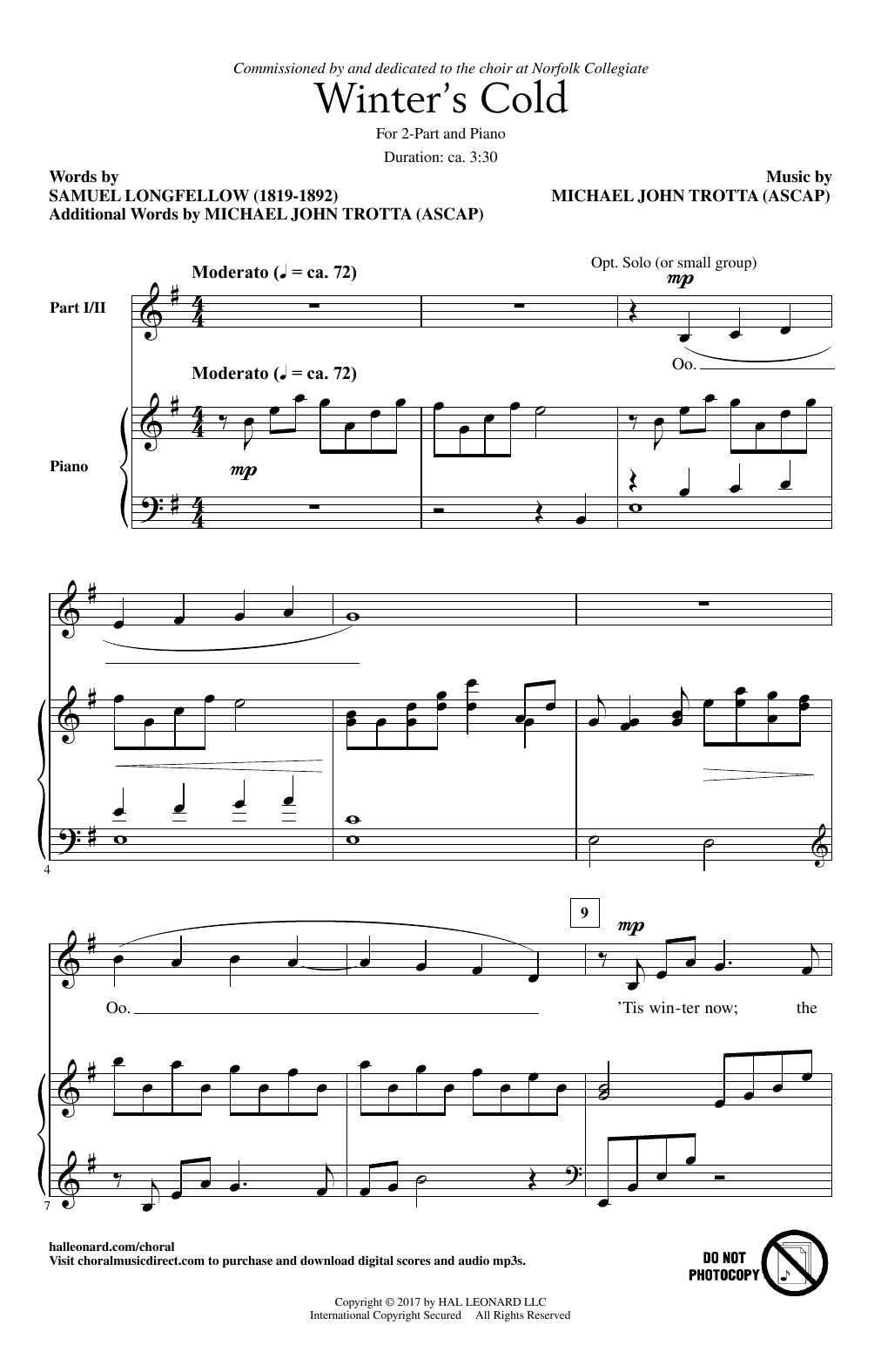 Michael John Trotta Winter's Cold sheet music notes and chords arranged for 2-Part Choir