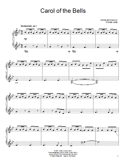 Michael Jones Carol Of The Bells sheet music notes and chords arranged for Piano Solo