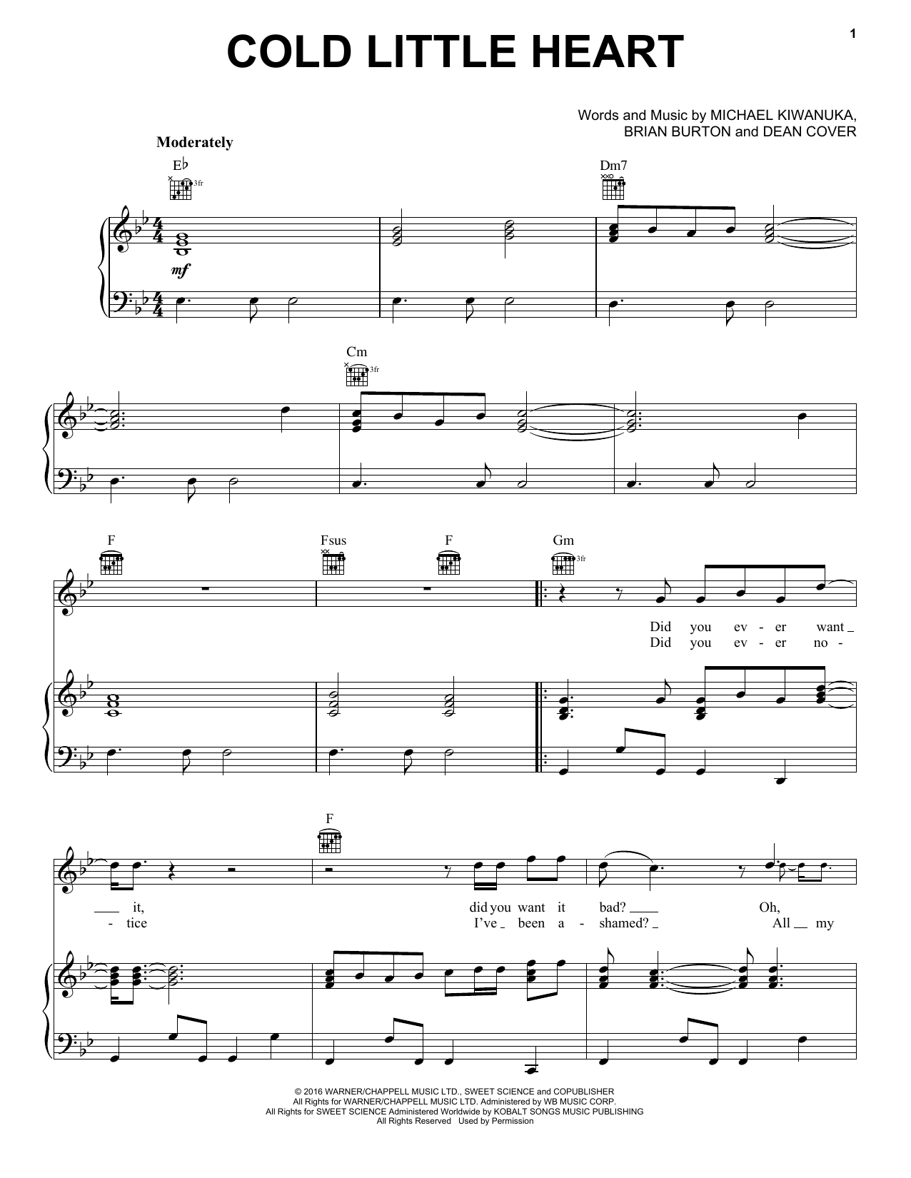 Michael Kiwanuka Cold Little Heart (theme from Big Little Lies) sheet music notes and chords arranged for Piano, Vocal & Guitar Chords (Right-Hand Melody)